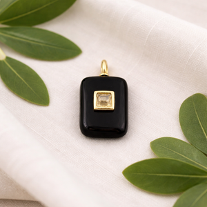 14x19mm Rounded Rectangle Black Onyx Pendant Gold Plated Bezel <b>Set</b> <b>Square</b> Zircon Charm Handmade Jewelry Charm Wholesale - Product Image 5