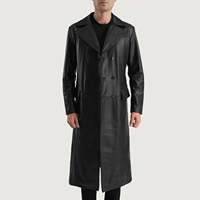 Manteau en cuir véritable noir pour homme, veste décontractée de luxe en cuir de vache avec col montant et logo frontal, style streetwear