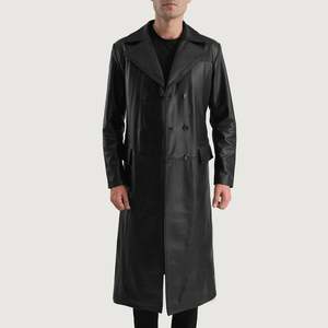 Abrigo de Cuero Genuino Negro para Hombre, Abrigo de Cuero Largo de Lujo, Chaqueta Casual de Cuero de Oveja Suave para Uso Diario - Product Image 6