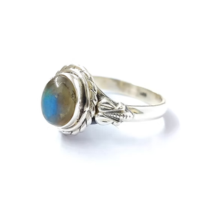 Chic Blue Flash <b>Labradorite</b> Silver 925 <b>Ring</b> Natural Gemstone Simple Twisted Wire Border Jewelry Everyday Wear - Product Image 2