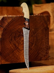Custom Handmade Forged Ambidextrous Modern Fillet <b>Knife</b> 8-9.9in Damascus Steel <b>Bone</b>+wood+resin <b>Handle</b> Leather - Product Image 5