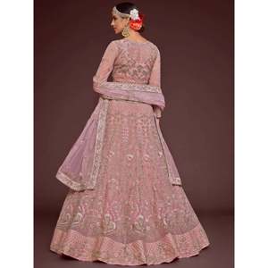 Pink Embroidered Net Plus Size Lehenga Choli for <b>Wedding</b> Engagement - Product Image 3