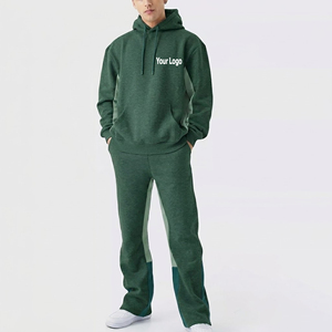 Ensemble de survêtement streetwear imprimé color block 100 % coton respirant coupe classique, 2 pièces, pull à capuche, très tendance - Product Image 4