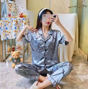 Women's Short Sleeve Pajama Set Cotton Letter Print Casual Sleepwear Summer Full Length <b>Turn</b>-down Collar Button Fly - Product Image 4