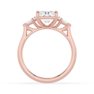 Anillo de compromiso de oro rosa de 10K con diamante cultivado en laboratorio, forma ovalada tipo cometa, tres piedras laterales, súper elegante, recién llegado, deslumbrante. - Product Image 6