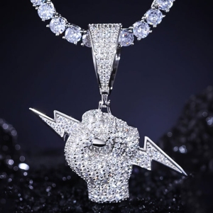 Pendentif main éclair sertie de moissanite, style Hip Hop Bling, en argent sterling 925 - Product Image 6