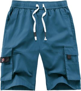 Shorts cargo noirs pour hommes, taille élastique, taille mi-haute, style basketball, avec poches, en tissu polyester respirant, séchage rapide, motif uni - Product Image 3