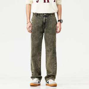 Jeans baggy personnalisés brodés, haute qualité, 100% coton, poids lourd, respirant, coupe droite, vintage, délavé, pour hommes - Product Image 1