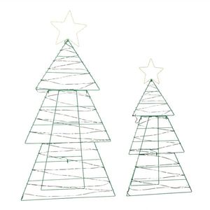 Set of 2 Lighted Metal Christmas <b>Trees</b> Pre-Lit Yard Decor with 150 Green Warm White <b>LED</b> Lights for the Holidays - Product Image 1