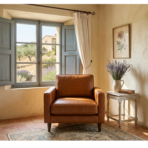 Leather Armchair for Provençal Living Room French Country Style Elegant <b>Rustic</b> Lounge <b>Chair</b> Warm Natural Interior Design - Product Image 1