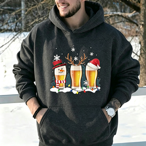 Sudadera con capucha navideña roja para hombre con diseño de muñeco de nieve y renos, informal, para invierno - Product Image 3