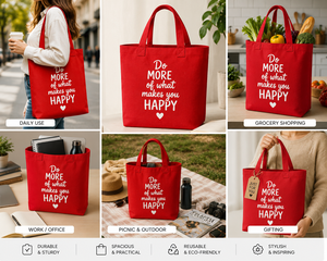 Sac fourre-tout en toile de coton rouge AMANI 14x14x4 pouces, impression sérigraphiée, pour le shopping, avec poignée renforcée de 8 pouces, pour faire plus et devenir plus heureux - Product Image 6