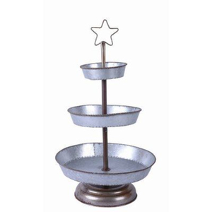 Plateau ovale rustique à deux niveaux en métal, support de service en acier galvanisé avec poignée, présentoir de cuisine style ferme, au meilleur prix - Product Image 6