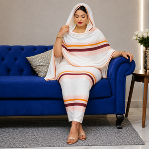 Toub rayé imprimé numériquement |   Voile 100% coton non cousu, tissu africain pour femmes, vêtements traditionnels ethniques modestes - Product Image 3