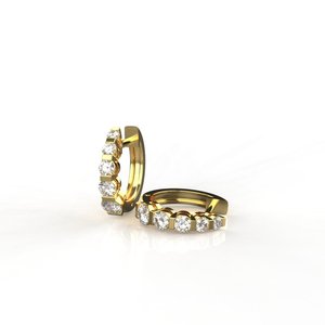Yellow Gold Huggie <b>Earrings</b> Round Brilliant Diamond Channel Setting Women's Classic <b>Fine</b> Jewelry - Product Image 2