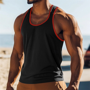 Débardeur en tricot rouge uni pour homme, col rond, respirant, vêtement décontracté - Product Image 2