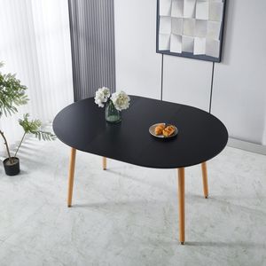 Tavolo da Pranzo con Gambe in Legno Estensibili e Piano in MDF Nero, Misure 100/140/180x100x75cm per Ufficio e Caffetteria - Product Image 2