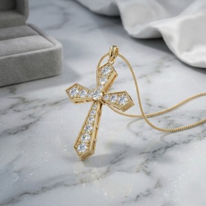 Collar con Colgante de Cruz con Diamantes Redondos de 2.30CTW, Oro de 14K, Diamantes Cultivados en Laboratorio, Color E-F, VVS2, Joyería Clásica para Mujer, 18 - Product Image 1
