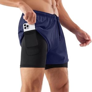 Custom Logo Men's Double <b>Layer</b> Blank Sports Athletic Workout Running Gym Shorts With Liner Breathable 2 In 1 Activewear Shorts - Product Image 1