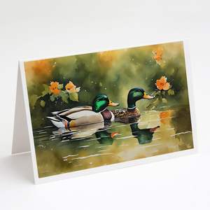 Mallard Whimsical A7 Tamaño 5x7 Tarjetas de notas en blanco Paquete de 8 tarjetas de felicitación con sobres - Product Image 1