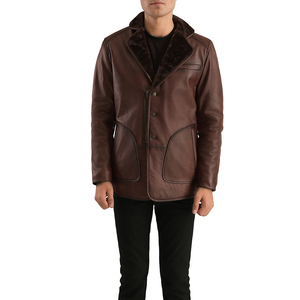 Veste d'hiver décontractée pour homme en cuir suédé véritable marron, écologique, à col rabattu, simple boutonnage, coupe-vent - Product Image 4