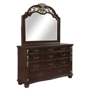 Nouvel ensemble de chambre à coucher classique Maximus en acajou avec finition Madeira distinctive, tête de lit rembourrée, tailles King/Twin, rangement intégré - Product Image 4