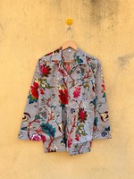 Ensemble de pyjama floral pour femmes Anjali Creations, 100% coton tissé, manches trois quarts, longueur intégrale, vêtements de nuit décontractés doux, col rabattu