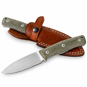 Cuchillos de Caza con Empuñadura Texturizada Verde Oliva, Hoja Fija Plateada, Funda de Cuero Marrón para Acampar, Hacer Senderismo y Uso en el Campo - Product Image 6