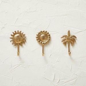Gold Vintage Style Wall <b>Hooks</b> Set Tropical Sun Palm Design Aluminum Hangers Wall Mounted Type Eco-Friendly Rust <b>Kitchen</b> - Product Image 1