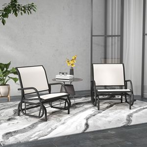 Sedia a dondolo bianca crema per esterni con braccioli curvi in acciaio, per portico, giardino, bordo piscina, balcone, panca da giardino in metallo e legno - Product Image 2