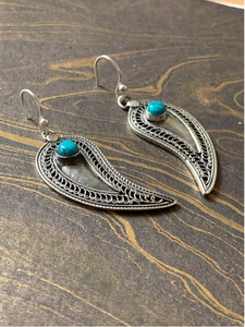 Boucles d'oreilles en argent sterling 925 avec turquoise, style vintage, filigrane, à porter à toute occasion, bijoux pour femmes - Product Image 2