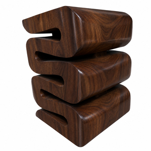 S-Flow Stool Artistic Side <b>Table</b> Solid Deep <b>Walnut</b> Finish Contemporary Stackable Wood Furniture for Home and Hospitality Spaces - Product Image 1