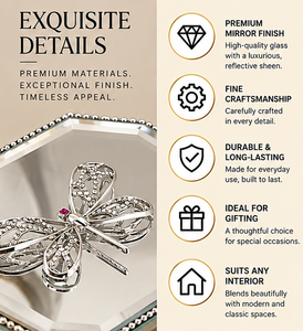 Caja de Almacenamiento de Joyas de Vidrio Plateado con Acento de Mariposa, Adorno de Cuentas, Acabado Brillante, Organizador Decorativo para Recuerdos - Product Image 2