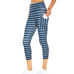 High Waisted Striped <b>Leggings</b> <b>With</b> <b>Pockets</b> Sporty Women's Yoga Pants Stretch Breathable Knitted Fabric All Seasons Wear - Product Image 3