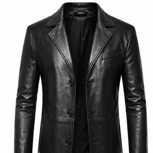 Abrigo Largo de Cuero Genuino Negro para Hombre, Chaqueta Clásica de Cuero con Botones, Prenda Exterior Premium para Invierno, Fabricación OEM ODM - Product Image 6