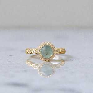 Green Strawberry <b>Quartz</b> IGI Certified 925 Sterling Silver 14K Gold Plated Vintage Halo Promise Engagement <b>Ring</b> for Women - Product Image 1