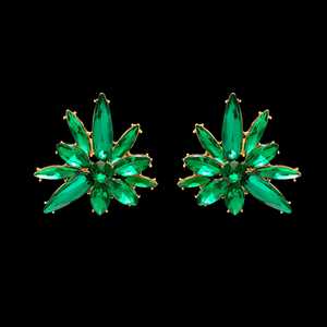 PRAO Boucles d'oreilles en cristal feuillu anti-ternissement émeraude style marquise - Product Image 2