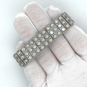 Bracelet manchette pour homme en alliage plaqué or, style hip-hop, avec diamants ronds taille brillant sertis en canal, design géométrique, certifié IGI - Product Image 4