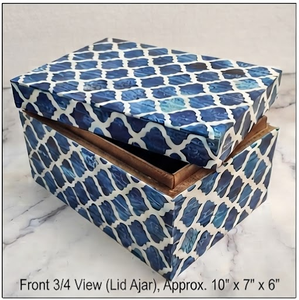 Moroccan Blue Resin Pattern Jewelry <b>Box</b> Rectangular <b>Cardboard</b> <b>Storage</b> With Lid - Product Image 1