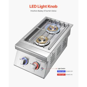Doppi Bruciatori Laterali a Propano Liquido da 17.000 BTU per Cucina Esterna, Accessori BBQ Convertibili a Gas Naturale in Acciaio Inossidabile 304 - Product Image 3