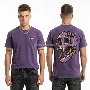 Camiseta de algodón vintage lavado para hombre, color arena, con bolsillo, 200GSM, gráfico de calavera 'Cursed From Birth Stone', estilo streetwear, de proveedor Alibaba - Product Image 4