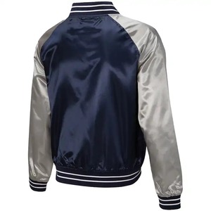 Custom Satin Windproof Varsity Bomber <b>Jacket</b> <b>Men's</b> Navy Silver Baseball Front Logo Embossed Printing Casual High Street Autumn - Product Image 2