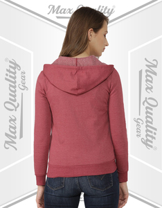 <b>Women's</b> Red Hooded Zip-Up Fleece <b>Sweatshirt</b> with 3D Embroidery <b>Lightweight</b> Cotton Knit Pockets for Fitness & Outdoor Use - Product Image 3