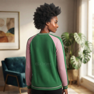 Cosh International Acrylic Sisterhood Sorority Green Pink Contrast Knitted Cardigan Full Sleeve Raglan Crew Neck <b>Zipper</b> <b>Top</b> - Product Image 5