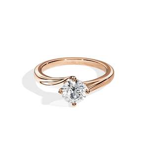 Bague de fiançailles classique en diamant rond, monture à griffes en or rose, bijoux fins pour femmes - Product Image 1