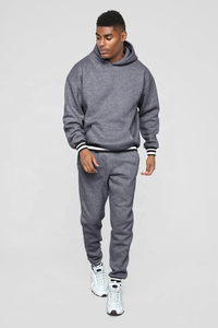 Men's Hooded Tracksuit Set Solid Color Cotton Sweatshirt and Jogger Pants Casual Winter Wear Full Sleeve Drawstring Design - Product Image 4