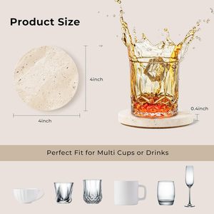 Juego de Posavasos de Piedra de Travertino Natural Hechos a Mano con Base de Corcho, Posavasos Redondos para Mesa de Café, Decoración del Hogar - Product Image 6