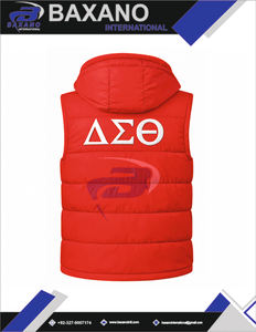 Chaleco Acolchado Delta Sigma Theta DST Sorority, Bordado Personalizado con Letras Griegas, Rojo, con Capucha, Tejido, Impermeable, Cortavientos, para Hombre - Product Image 5