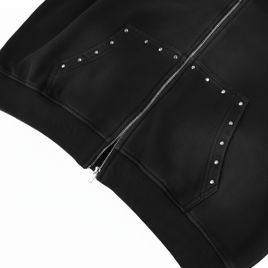 Sudadera con capucha de algodón peinado de 465 GSM de alto gramaje con cremallera y lavado efecto desgastado con logo de pedrería Meeroos Industries - Product Image 3