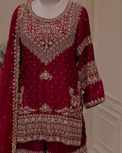 Ensemble Salwar Kameez en Georgette pour femmes, brodé de sequins, avec Kurta droite, Palazzo et Dupatta, idéal pour les mariages et les fêtes - Product Image 2